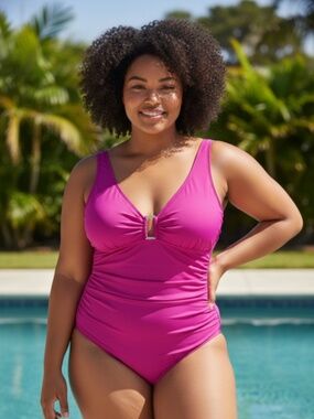 NWT Lauren Ralph Lauren Pink Ruched Tummy Control Swimsuit Size 6